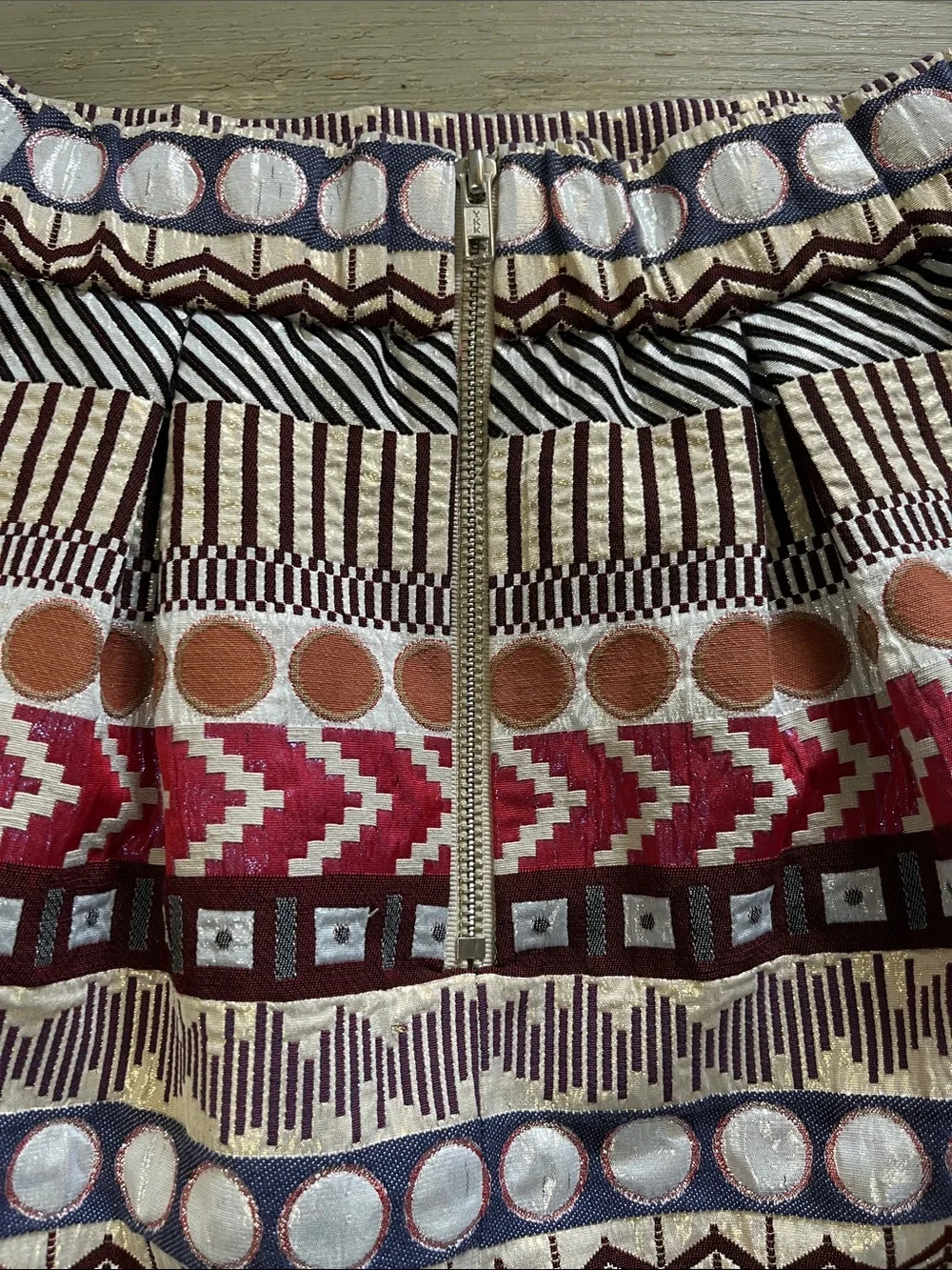 Nomad Woven Patterned A-Line Mini Skirt Red Black Cream Geo Pattern Office - Picture 8 of 9
